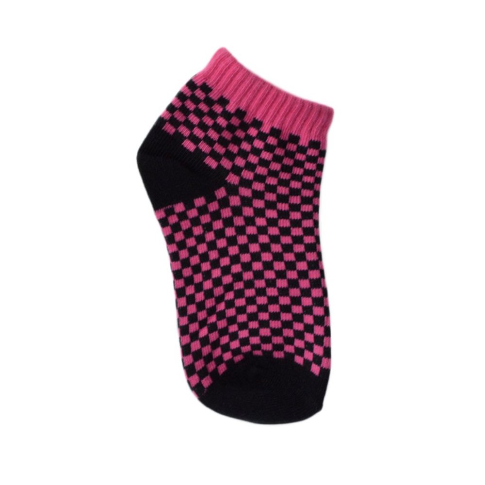 Kids Pink and black checkered ankle socks